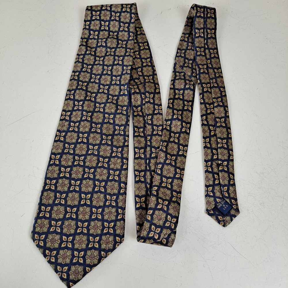 Jos A Bank Corporate Collection 100% Silk Men's Tie Navy Blue/Gold/Red EUC
